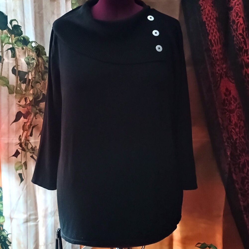 EUC: Investments Sze. 2X Black Cowl Neck Sweater with Button Detail